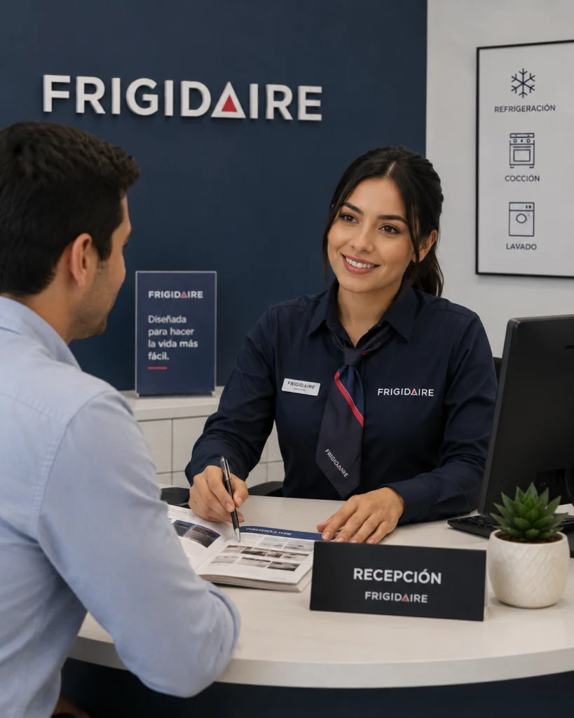 Asistente de diagnóstico técnico Mabe y Frigidaire atendiendo a cliente por teléfono en la GAM para coordinar reparación